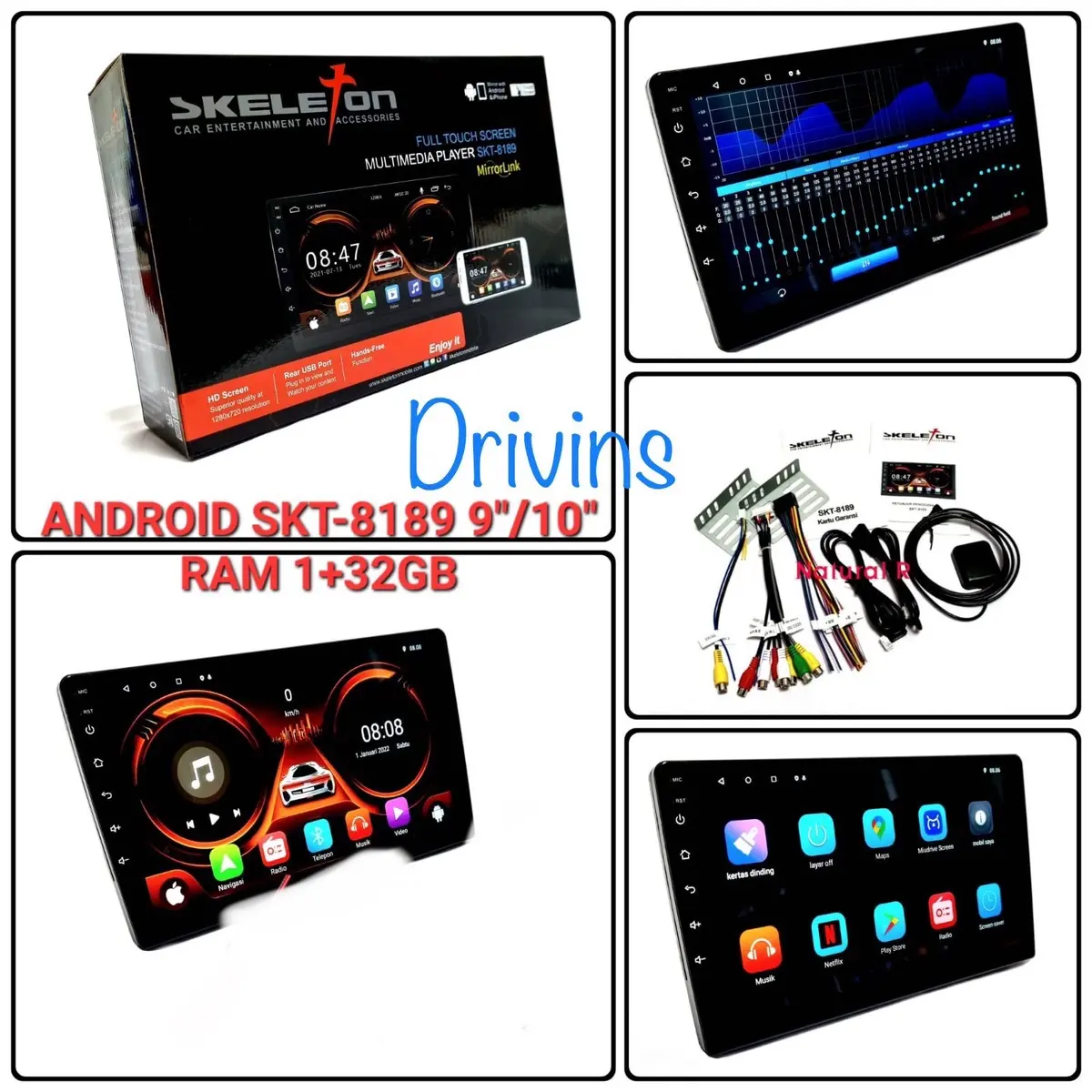 HEAD UNIT DOUBLE DIN ANDROID SKELETON SKT-8189 9” INCH & 10" INCH RAM 1+32GB VOICE COMMAND UNIVERSAL Bluetooth Car Remot