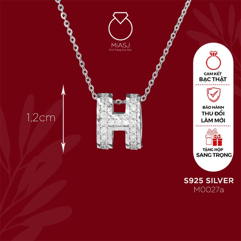 Dây chuyền kèm mặt nữ chữ H Bạc Ý S925 đính đá CZ cao cấp kiểu M0027A M3| MiASJ