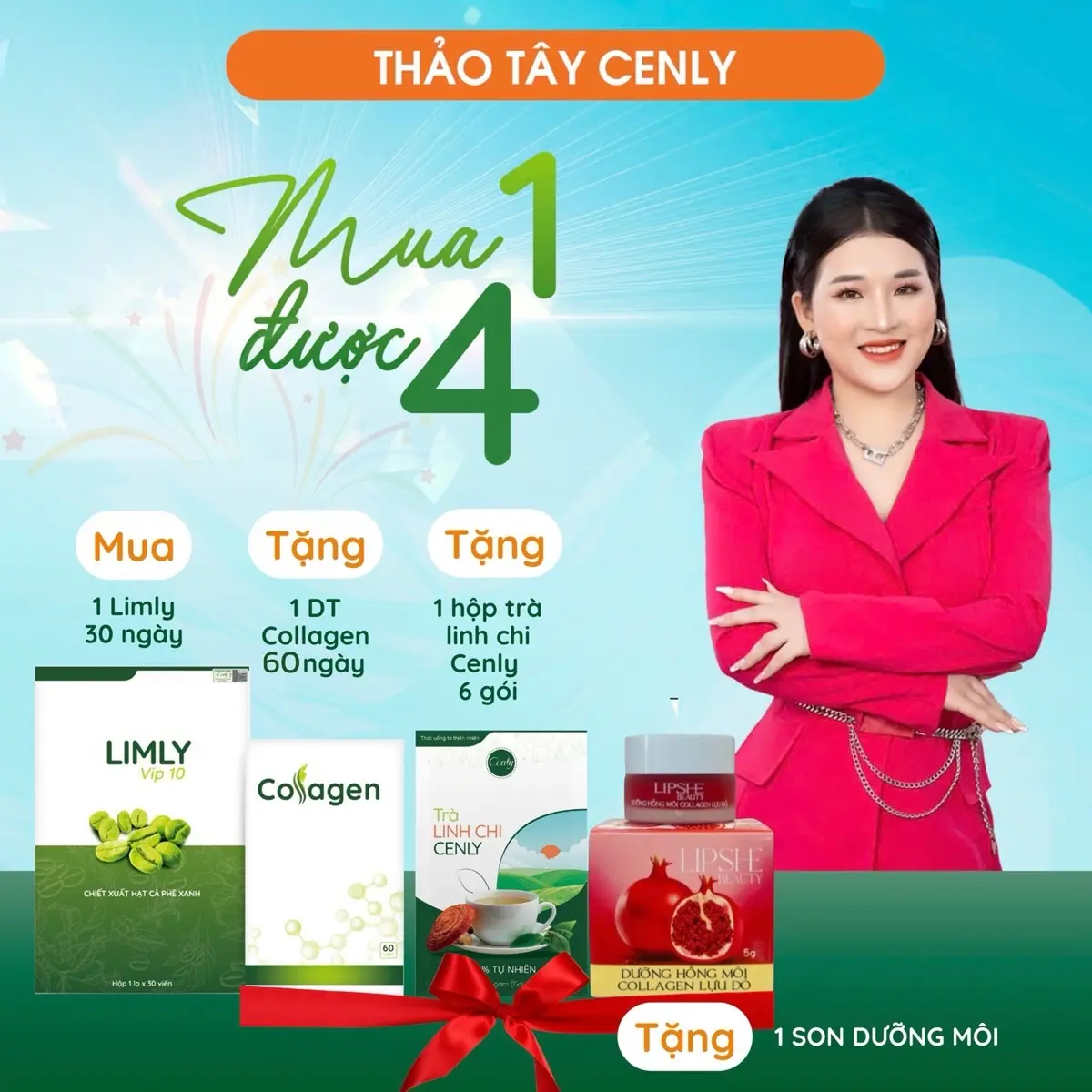 [Bản mạnh X10] Thảo mộc Limly vip 10 30viên + TẶNG 1hộp colagen đẹp da 60viên + TẶNG 1hộp Trà Linh Chi 6gói + Tặng son dưỡng môi LIPSHE + KÈM PHIẾU CÀO TRÚNG THƯỞNG / viên thảo mộc làm đẹp Thảo Tây Cenly [COMBO10]