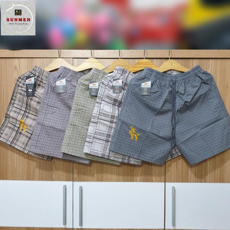 Quần Đùi Nam Kaki Kẻ Sọc Caro Ngắn Vải Mỏng Mịn Trung Niên Mặc Nhà SUNMEN Size Từ 50kg - 85kg Menswear Có Túi