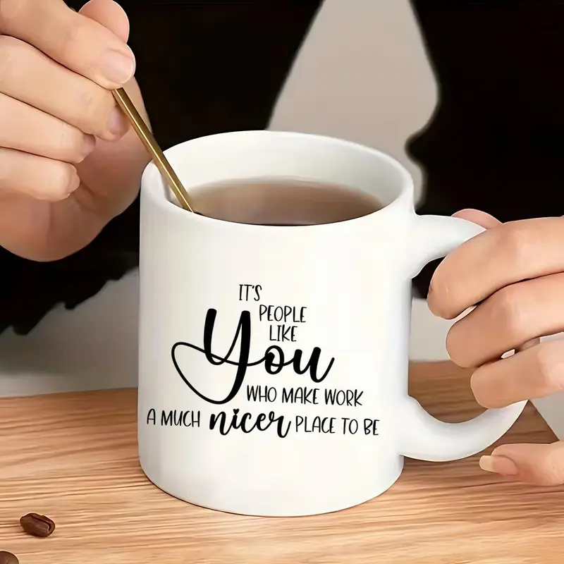 Letter Pattern Ceramic Mug, 1 Count 11oz Coffee Cup, Creative Gift for Colleagues & Work Partners, Office Celebration Gift 4
