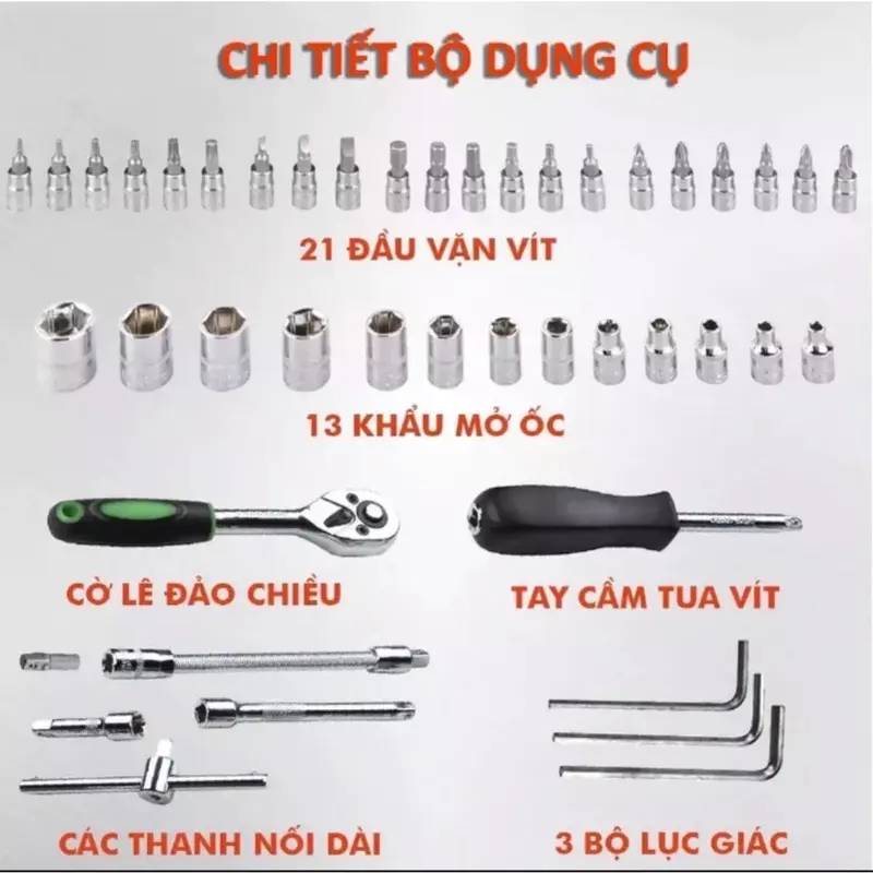 Bộ dụng cụ mở bu lông ốc vít bộ dụng cụ sửa chữa ô tô xe máy bộ dụng cụ đa năng 46 chi tiết cầm tay cao cấp 5