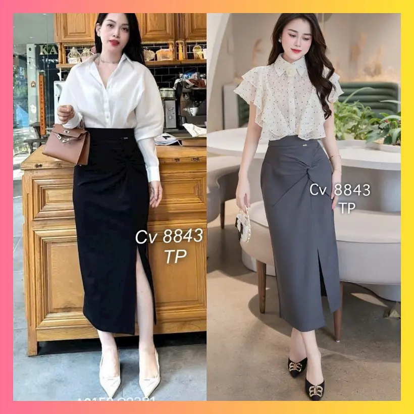 Chân váy công sở nữ xẻ tà, chân váy bút chì dáng công sở ôm dáng chất Umi co giãn hàng QCCC