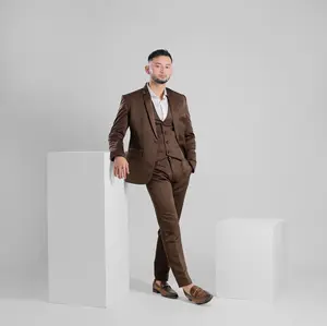Setelan Jas Celana & Rompi Pria - Slim Fit - Coklat - Peaky Premium Series - Goldy