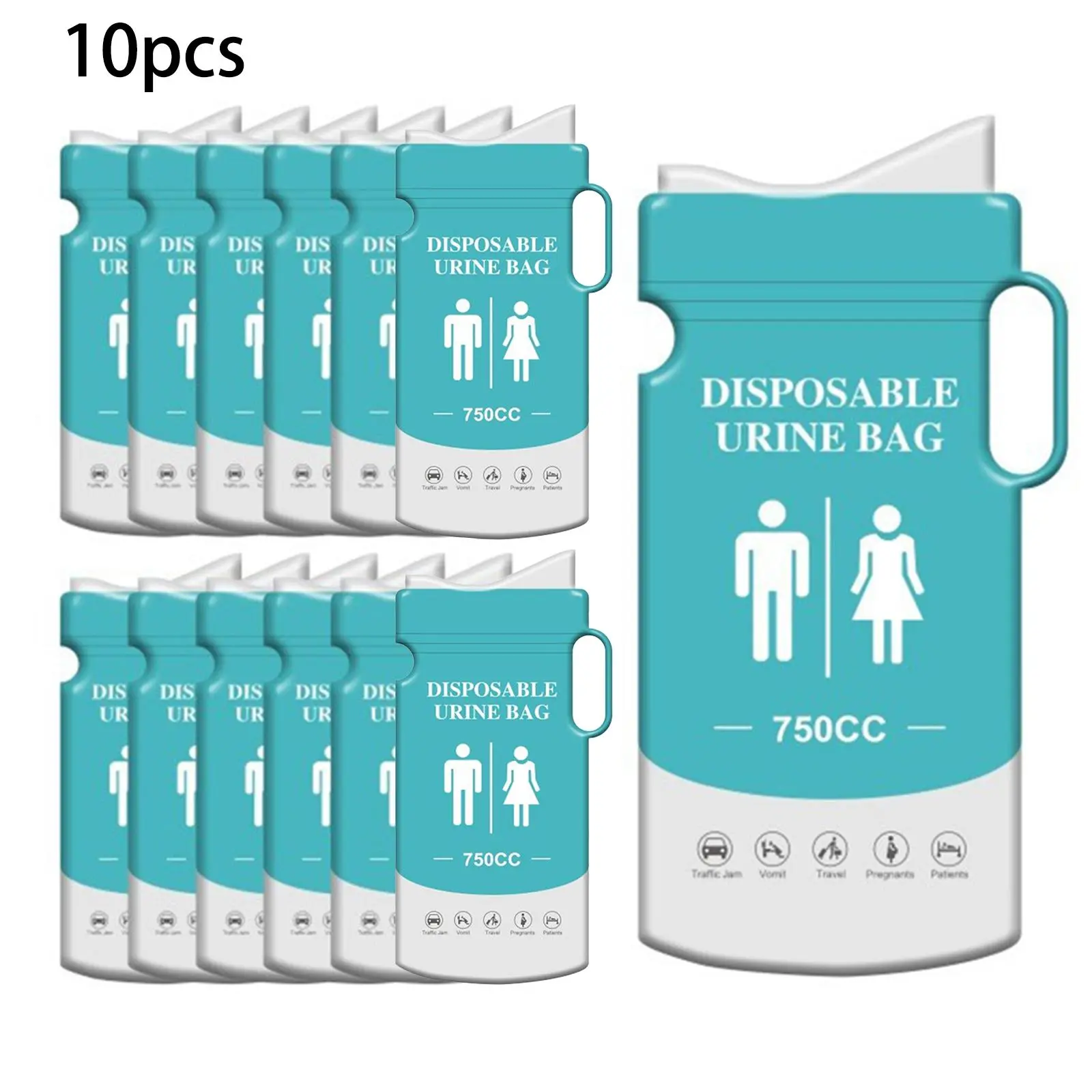 Emergency Urine Bag Set, 10pcs Disposable Urine Bag with Anti-slip Bracelet Design, Portable Urine Pouch for Outdoor Travel