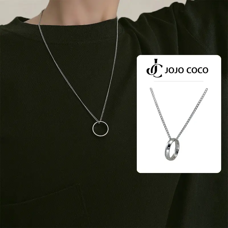 COCOJEWELRY Hip-hop Style Titanium Steel Necklace Hipster Ring Choker Men Women Pendant Long Chain Lovers Accessories