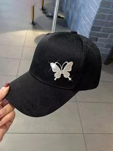 Gorra de béisbol elegante para mujer con decoración de pedrería y diseño de lazo, Gorra de béisbol casual de moda con patrón de encaje, Sombrero moderno para uso diario
