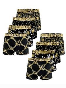 Men's Geometric Print Letter Tape Boxer Brief, Casual Comfy Breathable Underwear for Daily Wear, Men's Underwear for All Seasons