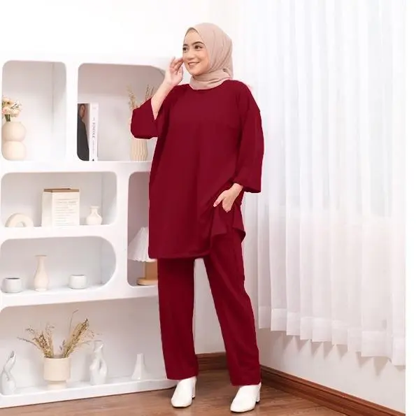 2UK ONESET POLOS JUMBO CELANA ATASAN OVERSIZE BASIC RATA baju karet wanita  setelan  kaos Melar Muslim 4