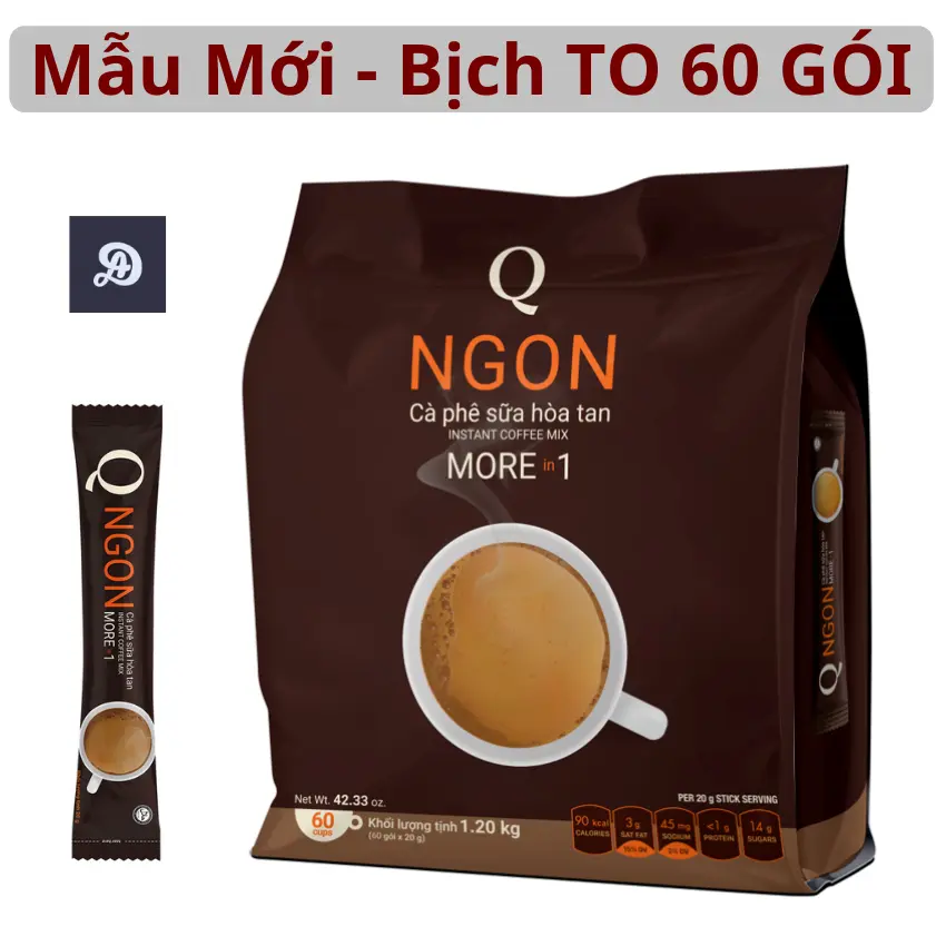 Cà phê sữa Ngon Trần Quang bịch lớn 1.2Kg (60 gói dài * 20g) instant Coffee mix 3 in 1 Cafe