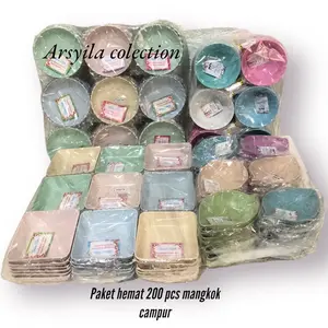Paket hemat isi 200 pcs souvenir mangkok campur kemas plastik/free kartu ucapan reques nama