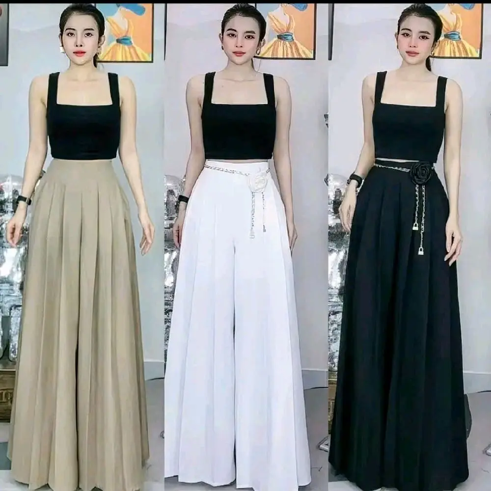 Quần Suông Nữ Ống Rộng Xếp Li Có Túi Quần Dài 105cm Chất vải KaKi Cotton Lụa  Women Ong Pants Nhung Voi