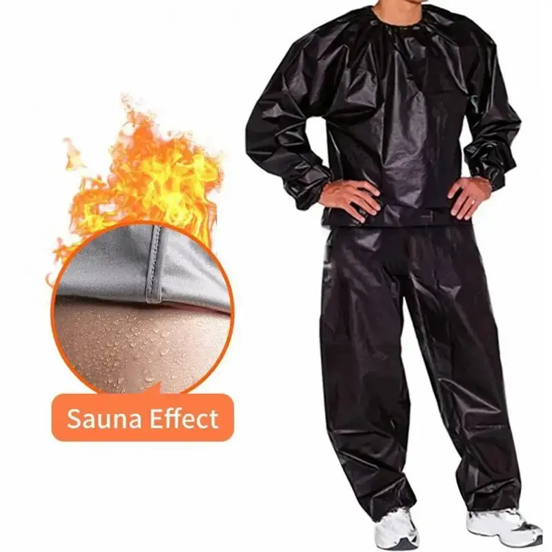 Sauna Tracksuit Sauna Top Pants Suit Set For Weight Loss Fitness Waterproof Windproof Sweat Tracksuit With Elastic For Men