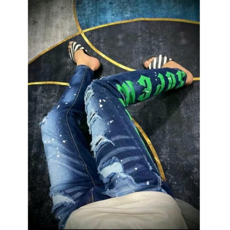 Quần bò nam DQ chữ xanh sọc ống sau bản 4 cúc hot trend vải dày dặn co dãn mẫu mới cao cấp quanjean nam jeans dsq
