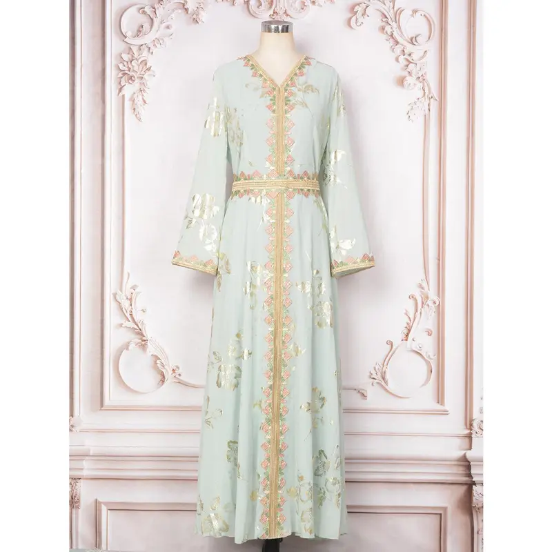 Muslim Robe Women's New Bronzing Embroidery Lace Modern White Dress 6