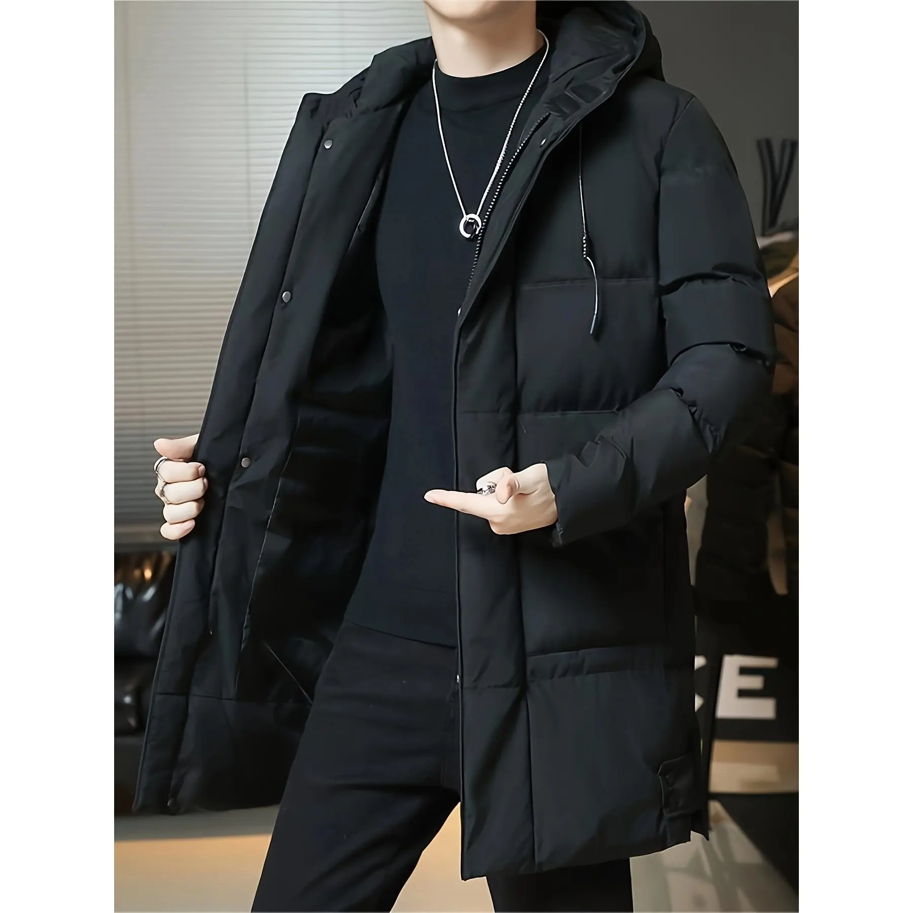 Men's Casual Hooded Long Winter Coat, Warm Thick Padded Coat For Fall Winter