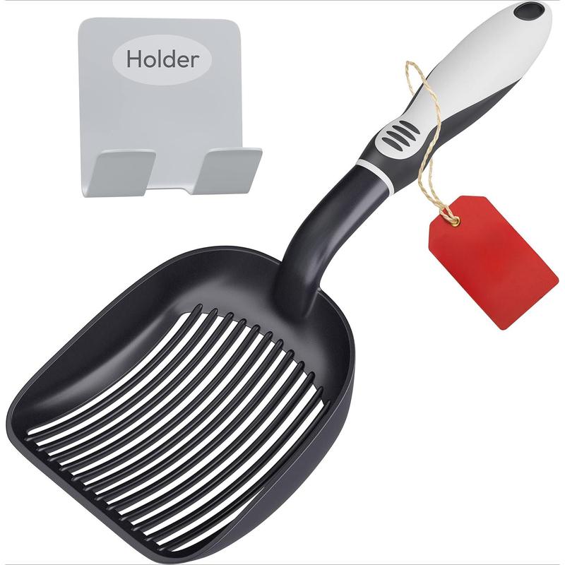 TikTok Shop Cat Litter Scoop W Deep Shovel Black Non Stick Plated Aluminum Cat Litter Scooper with Holder Litter Box Scooper Cat Litter Scoop Sifter W Holder