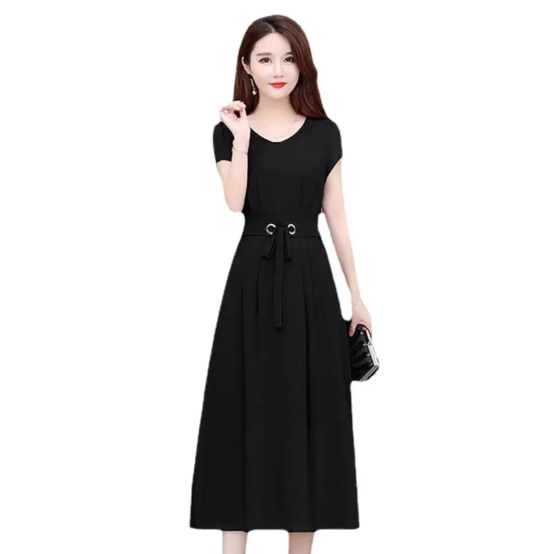 Váy Ngoại Cỡ Dành Cho Phụ Nữ, Nhanh Chóng Vận Chuyển, ngắn Tay Áo, Dài Trung Bình Trên Đầu Gối, Dòng Váy Midi, Thắt Lưng Mỏng Vừa Vặn, Váy Chữ A, Hỗ Trợ 2024 Mùa Hè 4