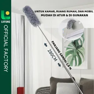 ALAT PEMBERSIH RUMAH KEMOCENG BULU SERBAGUNA PANJANG 2.8 METER || KEMOCENG BULU MICROFIBER FLEKSIBEL MUDAH DI TEKUK Abu Stainless pp dapat dilipat kemoceng  panjang