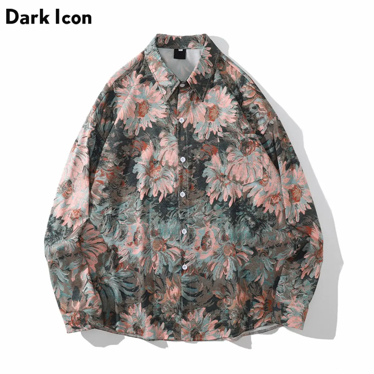 Dark Icon Tie Dye Floral Long Sleeve Shirts Men Summer Turn-down Collar Oversized Men's Shirts Pria Casual Motif Pendek Katun Baju Panjang Pantai Atasan Santai Distro