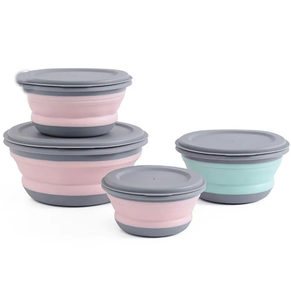 Portable Reuseable Collapsible Space Saving Bowl Sets With Lid Tableware Lunch Box Folding Bowls Food Storage Container