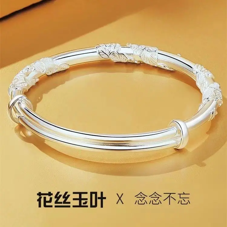 Filigree Yuye Flowers S999 Sterling Silver Bracelet Push-Pull Solid Simple Fashion and Young for Girlfriend Mother Bracelet