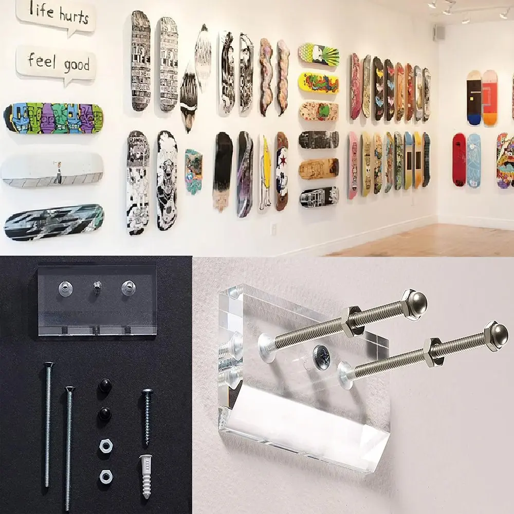 New Acrylic Skateboard Display Rack Wall Mount Quick Installation Longboard Hanger Practical Indoor Deck Skateboard Lovers