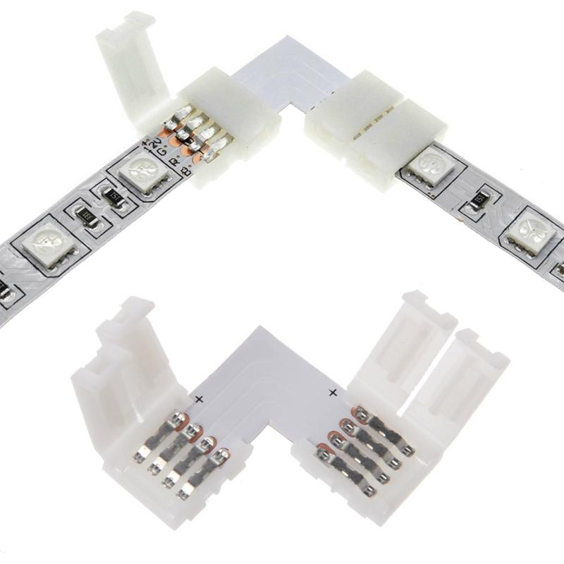 4 Pin LED Connector L Shape Corner Quick Splitter Right Angle 10mm 5050 RGB LED 2