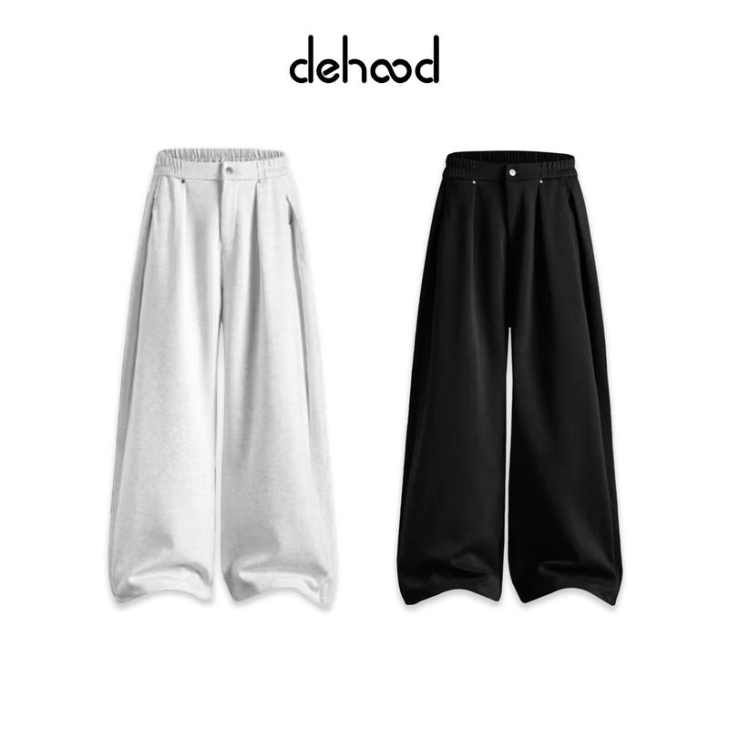 Quần dài form rộng Dehood ống rộng chất nỉ mềm mịn không nhăn cạp cao có khoá kéo