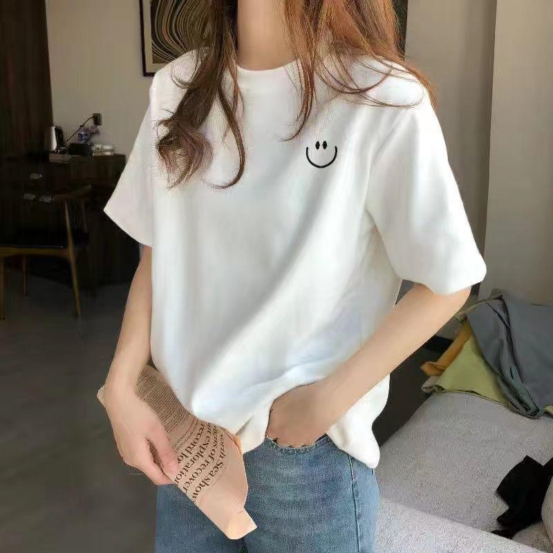 Product Introduction of 2024 Summer New Women's Short Sleeve T-shirt Female Students Korean Style Loose plus Size White T-shirt Top Bottoming Shirt 4