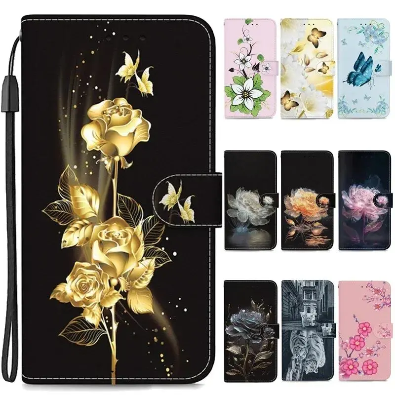 Flower for RealmeC55 Leather Case Wallet Flip Cover for Realme C55 C53 C51 C33 C30 C35 C30S Cases Pattern Etui Magnetic Phone Bags