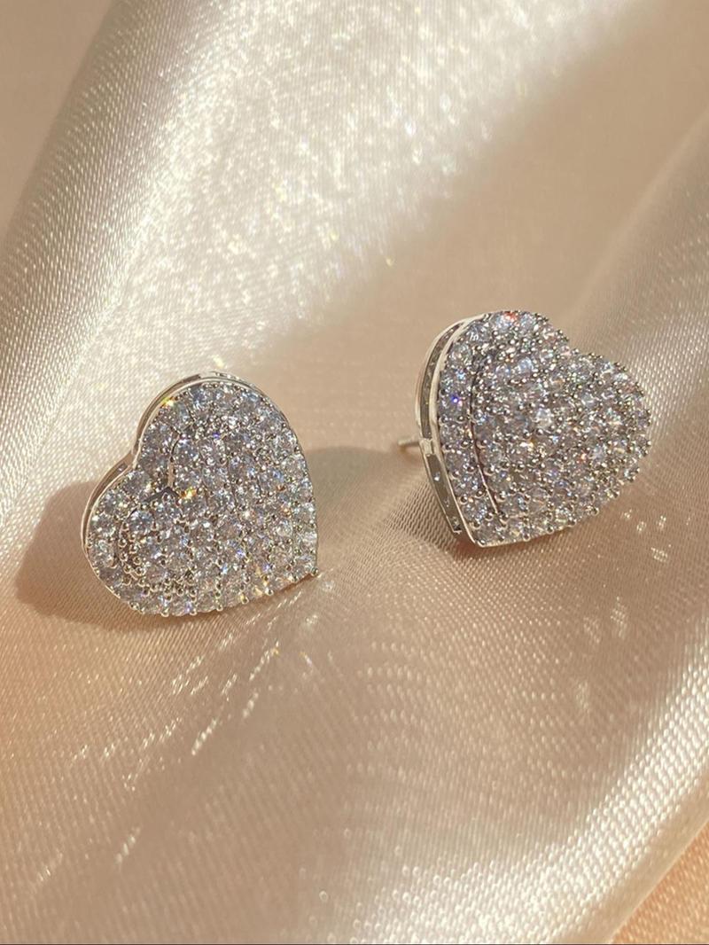 Product Introduction of Elegant Rhinestone Heart Shaped Stud Earrings (1 Pair), Fashionable Jewelry for Women, Fashion Jewelry for Party, Daily Clothing Decor, Trendy All-match & Exquisite Jewelry for Birthday Gift, Valentine's Day, Gift 13