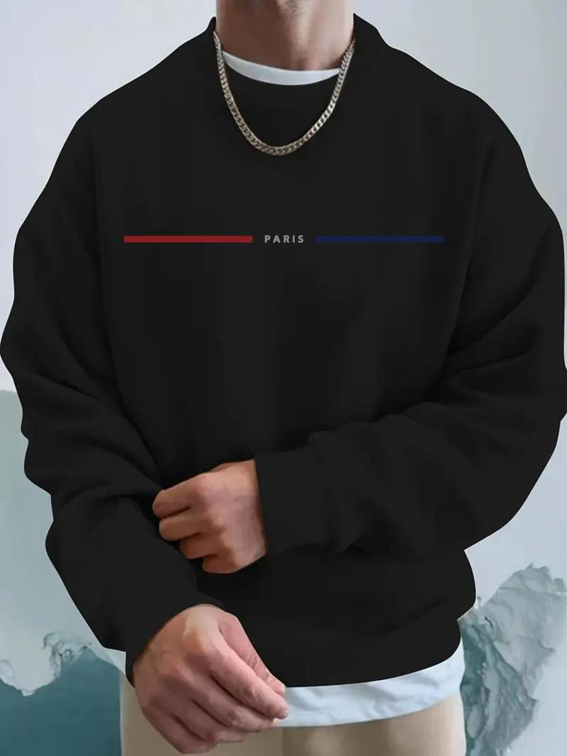Product Introduction of Men's Letter Print Round Neck Sweatshirt, Regular Fit Casual Long Sleeve Crew Neck Pullover for Fall & Winter, Fashion Men's Top for Daily Wear 1