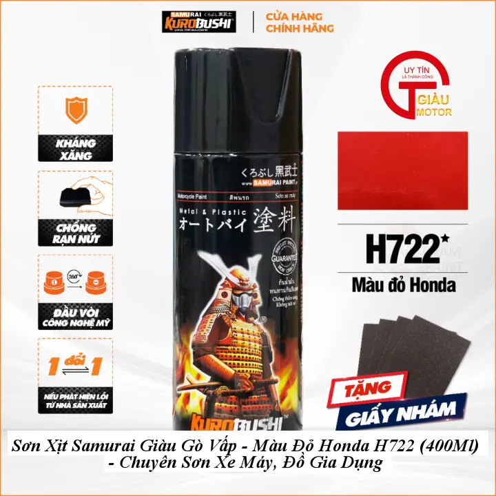 Sơn Xịt Samurai Kurobushi Giàu Gò Vấp - Màu Đỏ Honda H722 (400Ml) - Chuyên Sơn Xe Máy, Đồ Gia Dụng