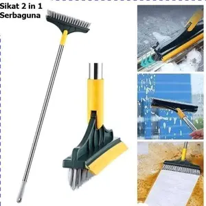 Sikat Lantai WC 2IN1 Wiper Sikat Pembersih Gagang Panjang Toilet Multifungsi Stainless Dinding