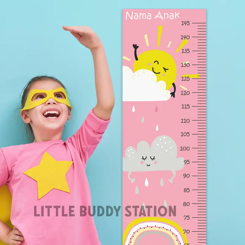 Stiker Pengukur Tinggi Badan Anak SD Dinding Aesthetic - Custom Nama Growth Chart Sticker Dinding Tinggi Badan Anak Wall Decor Motif Gambar Edukasi Abjad Alfabet 5