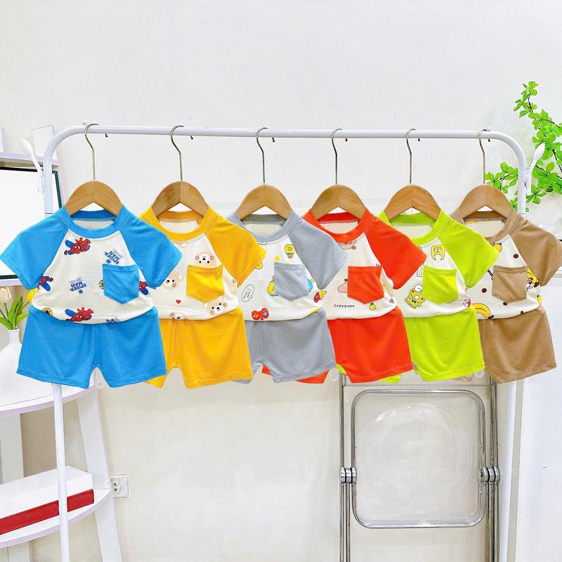 Bộ quần áo cộc tay phối túi chất thun lạnh MK385 cho bé dưới 3 tuổi