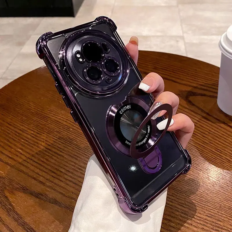 Luxury Magnetic Bracket Casing Honor Magic 7 Pro Magic 6 5 Pro Camera Lens Protector Shockproof Transparent Soft Silicone Case with Wireless Charging Phone Cover