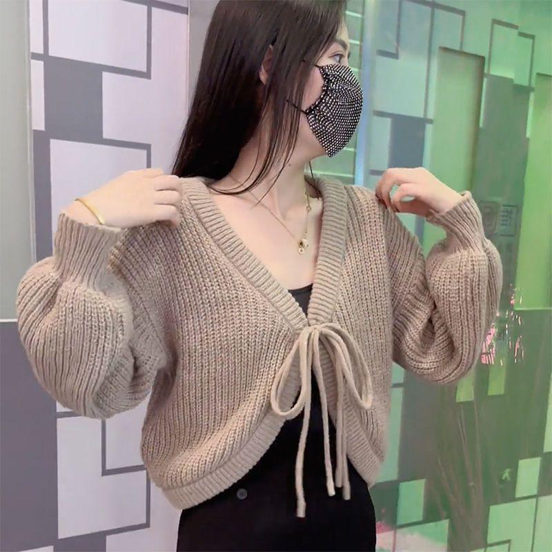 Áo Cardigan Dệt Kim, Dài Tay, Dáng Rộng Vừa Vặn, Phong Cách Lười Biếng, Buộc Dây, Dài Ngắn, Thích Hợp Cho Mùa Thu, Hàng Mới Về, Áo Khoác Ngoài Màu Trơn Áo Len Nữ, Có Thể Mặc Bên Ngoài