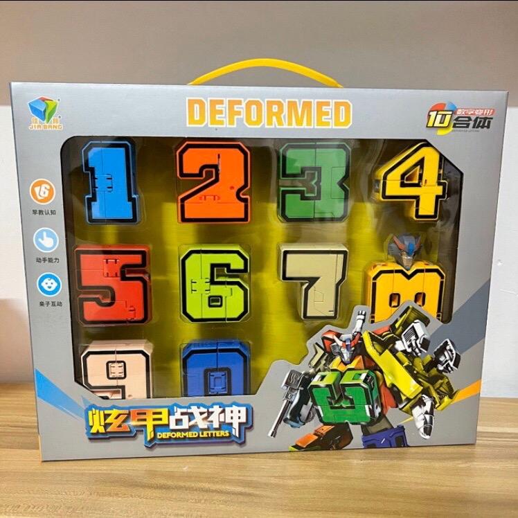 Đồ chơi lắp ghép bộ chữ số biến hình thành phương tiện giao thông, lắp ráp thành robot