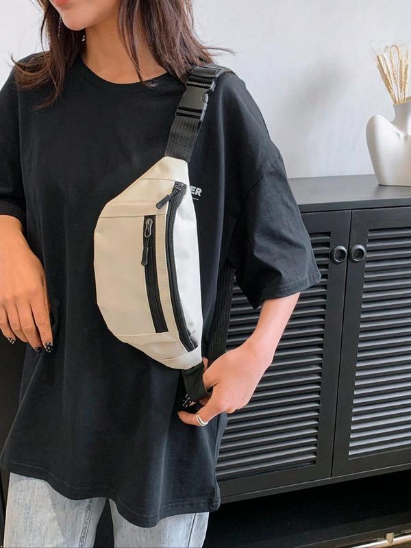 Men's Casual Solid Minimalist Release Buckle Detail Zipper Sling Bag, Simple Casual Multi-functional Fabric Chest Bag for Men, Durable Male Bum Bag for Daily Use, Travel Essentials 8