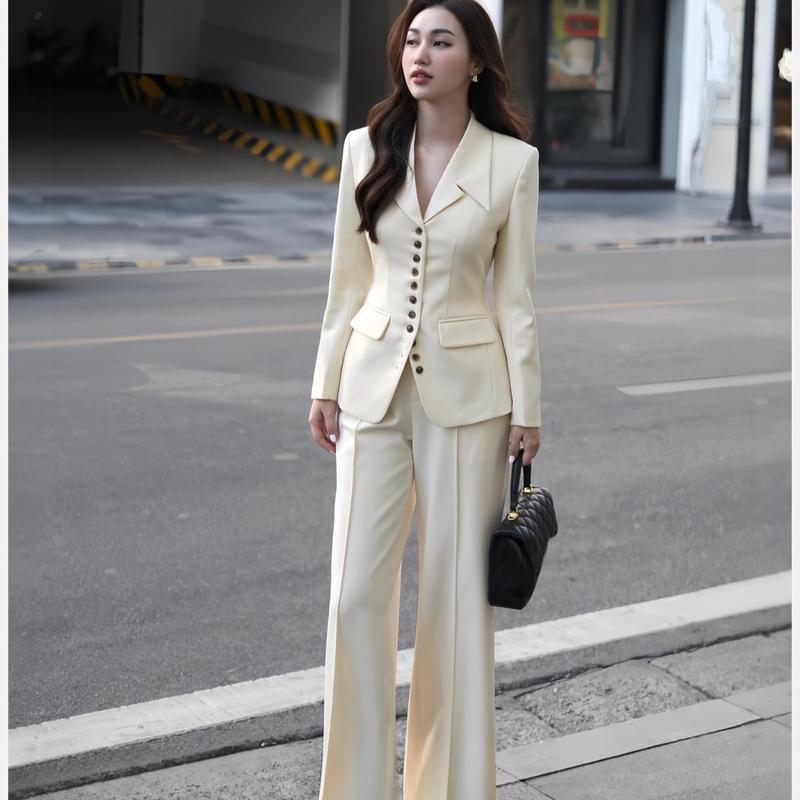 Sét Thiết Kế Hà Anh G100 áo gile dài tay công sở phối quần cho Nữ - Women