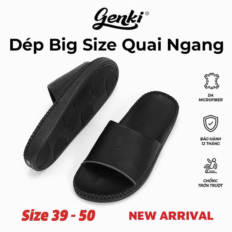 Dép Nam Big Size Quai Ngang Khâu Đế GENKI Màu Đen Đế Cao Su Chống Trơn Trượt Đế Bằng DéP Hoa dep da ben Đồng dép  nam Slipper Dép Lê