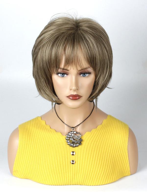 Women's 10inch Short Straight Synthetic Hair Wigs, Natural Fluffy Heat Resistant Hair Wigs with Thin Bangs, Chic Hair Wigs for Daily & Cosplay & Costume Party Decor 2