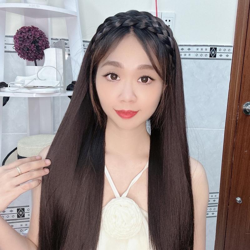 Tóc giả cài bính đan tết bản to tóc xoăn, thẳng, xù phía dưới có ghim cài chắc chắn , tóc giả nửa đầu nữ