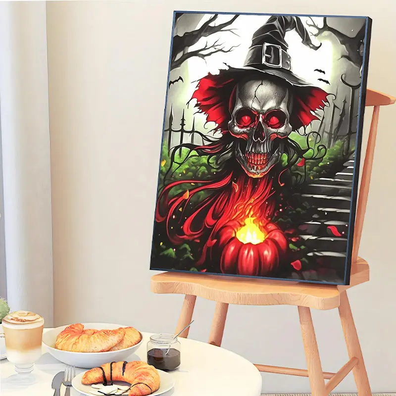 Skeleton Pattern Painting By Numbers Kit, 1 Set DIY Paint By Numbers Kit without Frame, DIY Wall Art Painting for Home Bedroom Living Room Decor 8