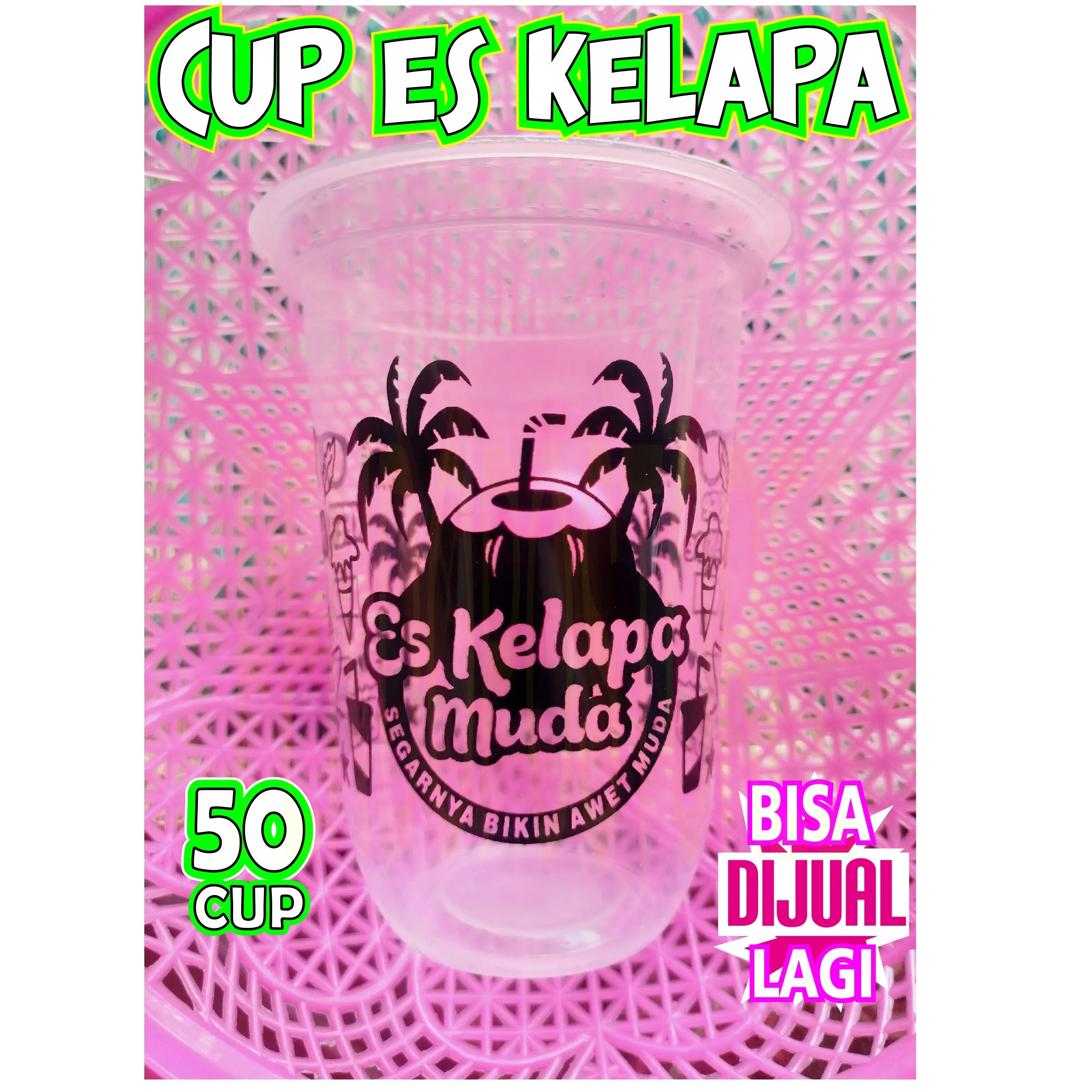 gelas cup plastik ES KELAPA 14oz 16oz 18oz 22oz oval datar/ cup boba / sedotan boba bubble / tapioka pearl / bobatee / bubuk minuman boba / cup teh / cup of tea / cup poci / bubuk minuman avocado / cappucino / chocolate / coklat