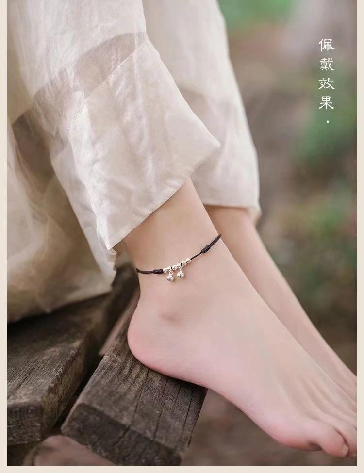 Product Introduction of Bell Anklet Female Red Rope with Bell Sound Water Sound Sexy Simple Silver Ancient Style Student Mori Hand-Woven 15
