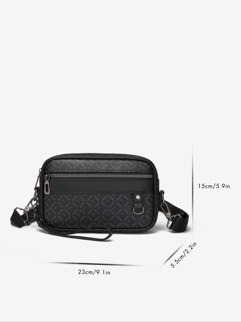 Product Introduction of Men's Fashionable Plain Color Crossbody Bag, Pu Leather Zipper Shoulder Bag for Daily Used, Casual Trendy Versatile High-quality Daily Commuting Bag 8