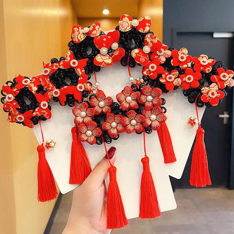 Product Introduction of Tóc Giả Trẻ Em, Phụ Kiện Tóc Scrunchies Bóng Tua Rua, cài tóc Cô Gái Năm, Phong Cách Cổ Trang Mới, C4J1 21